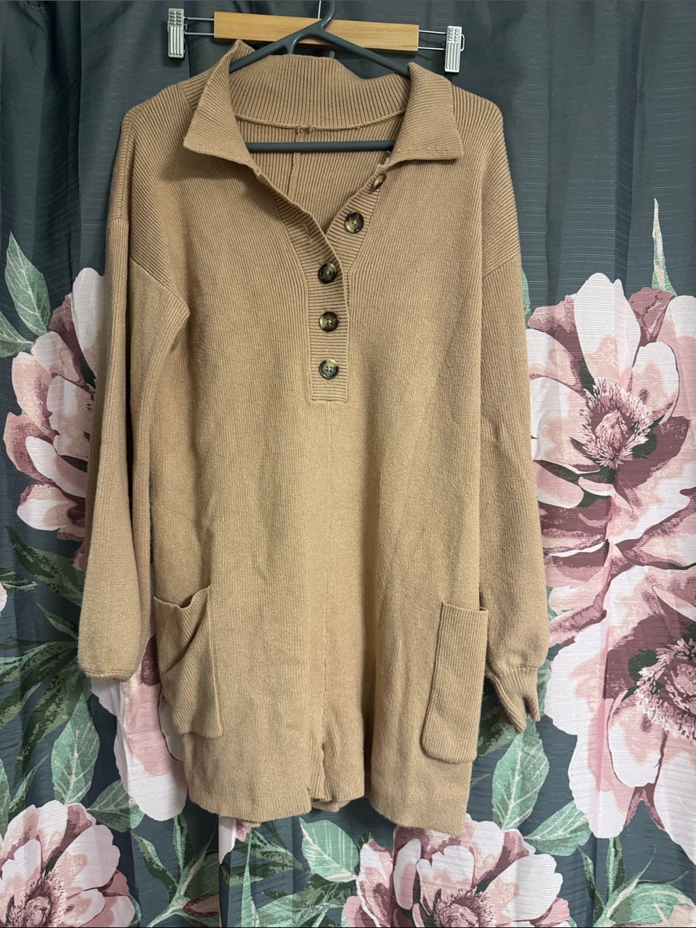 Cozy Camel Button Polo Sweater Tunic